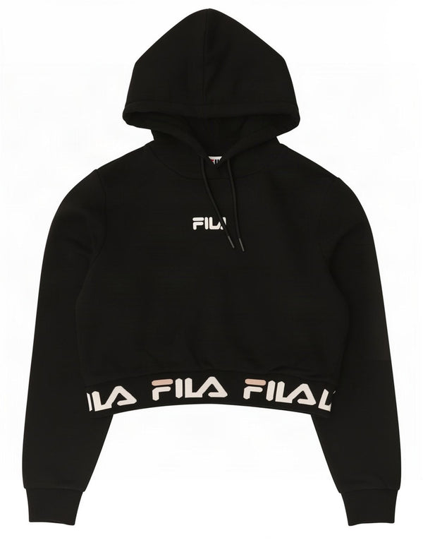 Felpa con cappuccio corta grafica oversize da donna Fila UK 2 2XS cotone nero