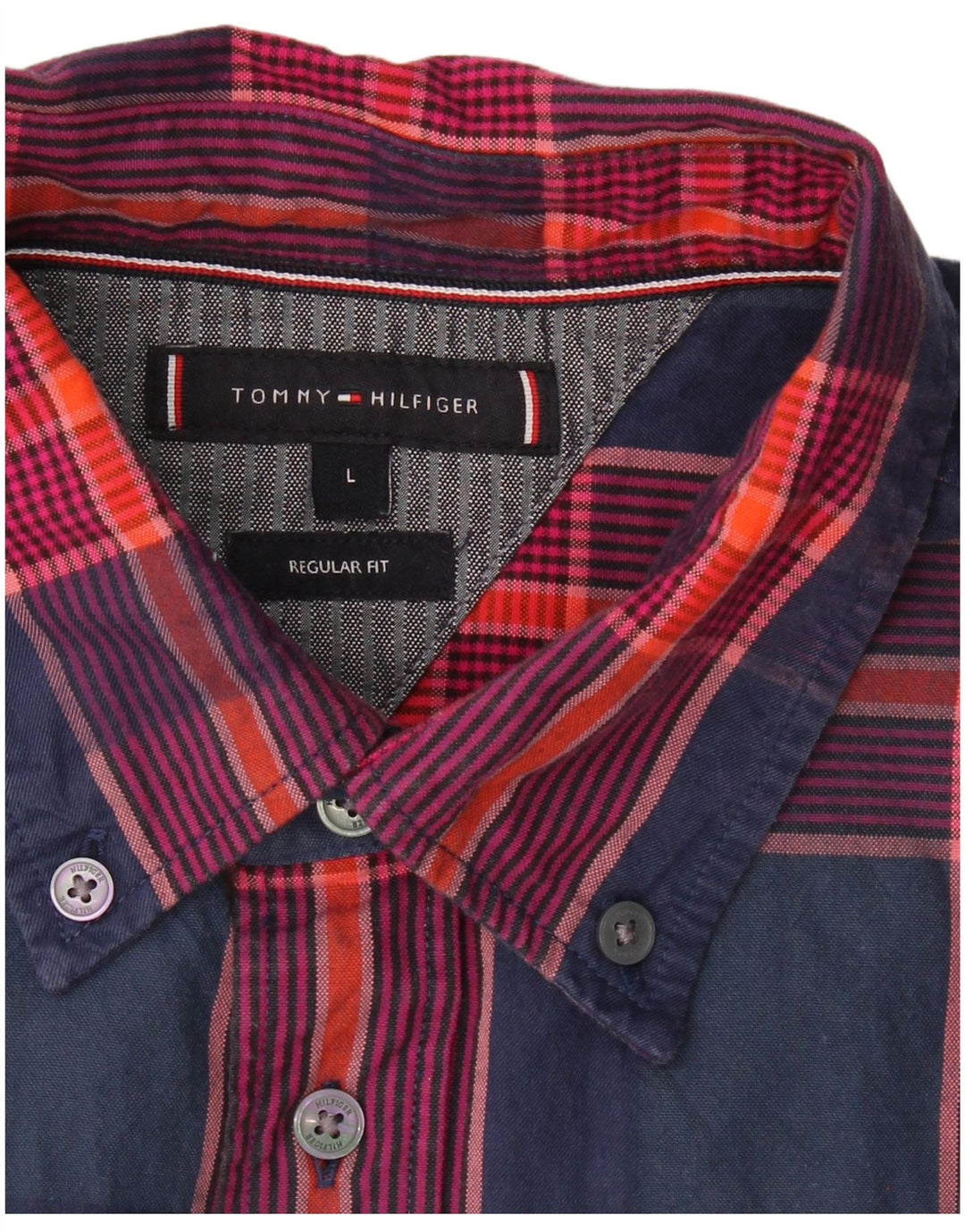 TOMMY HILFIGER Mens Regular Fit Shirt Large Navy Blue Check