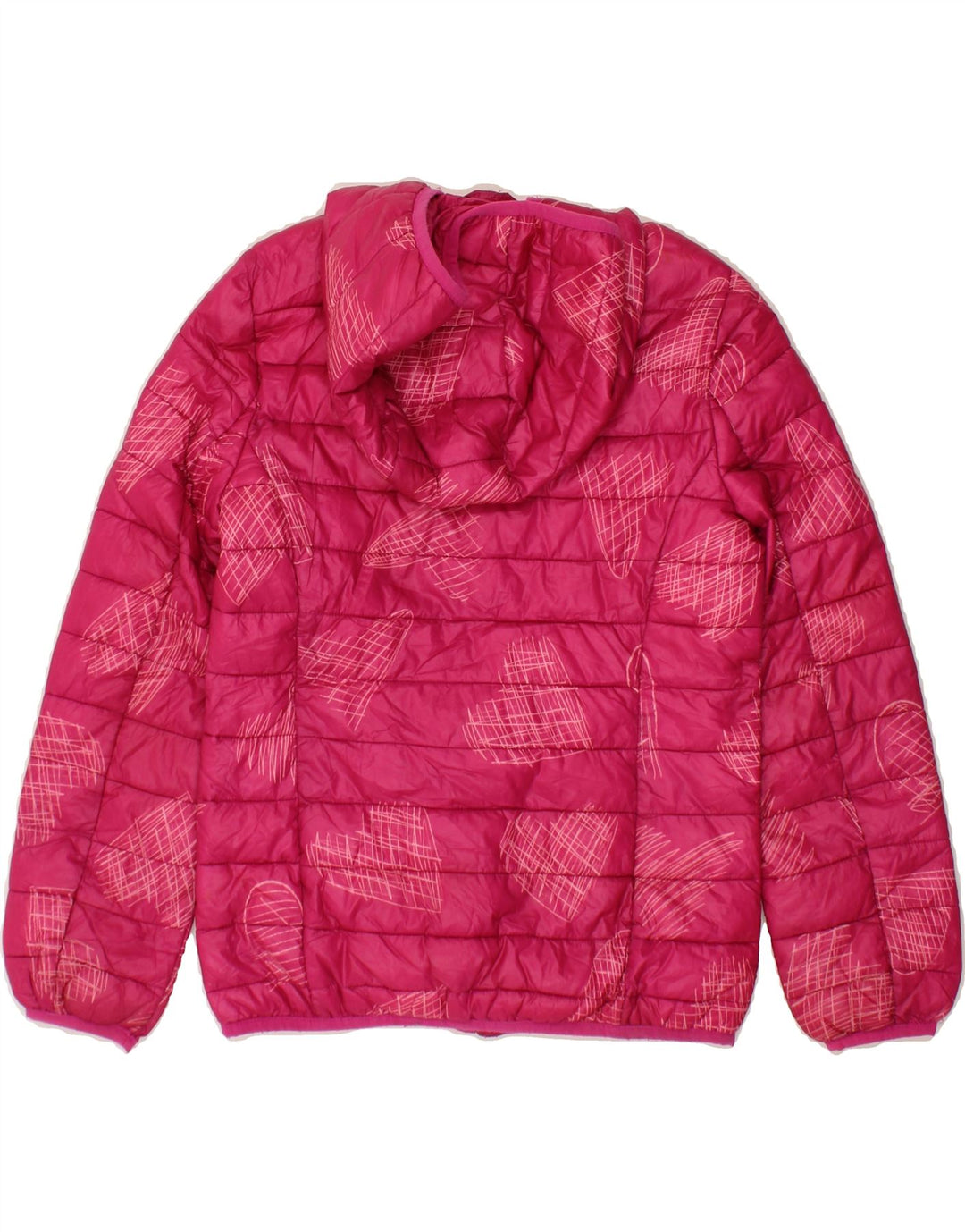 BENETTON Girls Abstract Pattern Hooded Padded Jacket 8-9 Years Large Pink Vintage Benetton and Second-Hand Benetton from Messina Hembry 
