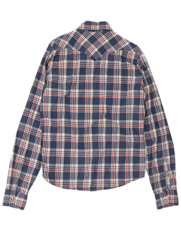 Camicia da uomo Hollister Large in cotone a quadri blu navy