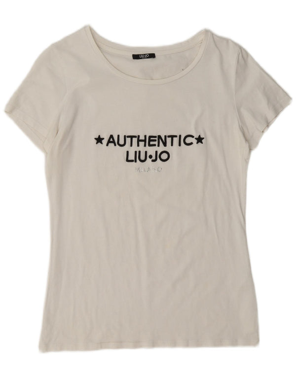 T-shirt grafica da donna Liu Jo Milano Top UK 14 cotone bianco medio