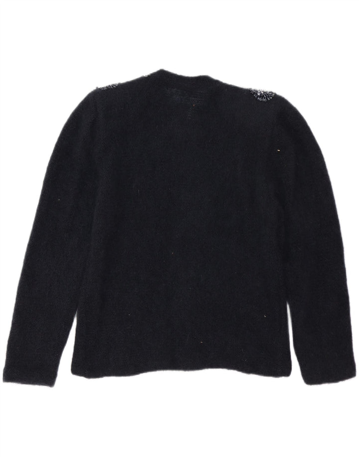 HERON Womens Full Zip Cardigan Sweater UK 12 Medium Black