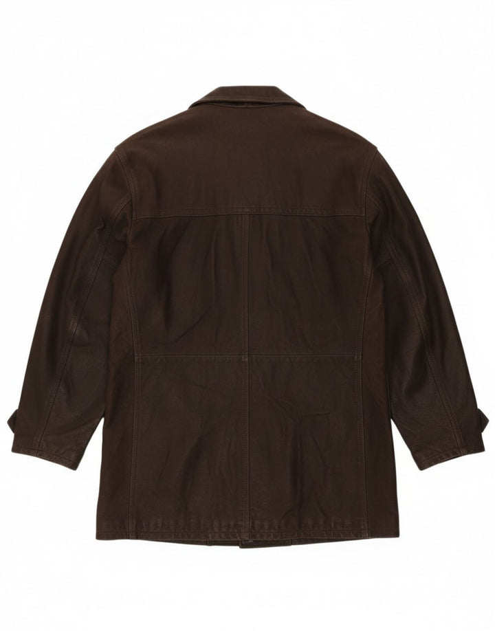 Cappotto in pelle doppiopetto vintage da uomo IT 54 2XL Pelle marrone