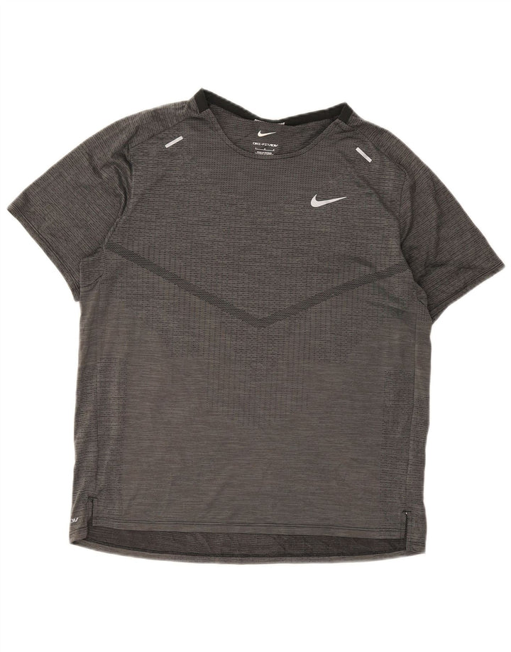 Nike Uomo Dri Fit T-shirt Top Large Grigio Poliestere Sport