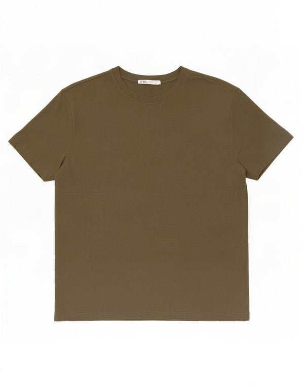 Zara Womens T-Shirt Top UK 10 Small Khaki Cotton