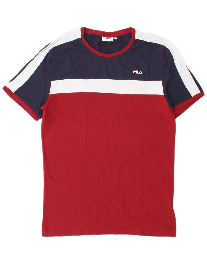 T-shirt Fila da uomo Top in cotone color block rosso medio