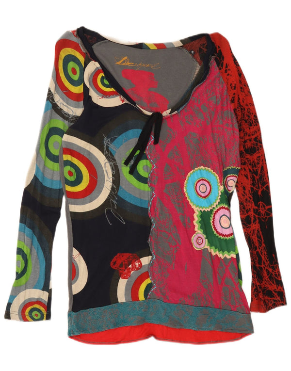 DESIGUAL Top grafico da donna manica lunga UK 18 XL multicolore geometrico