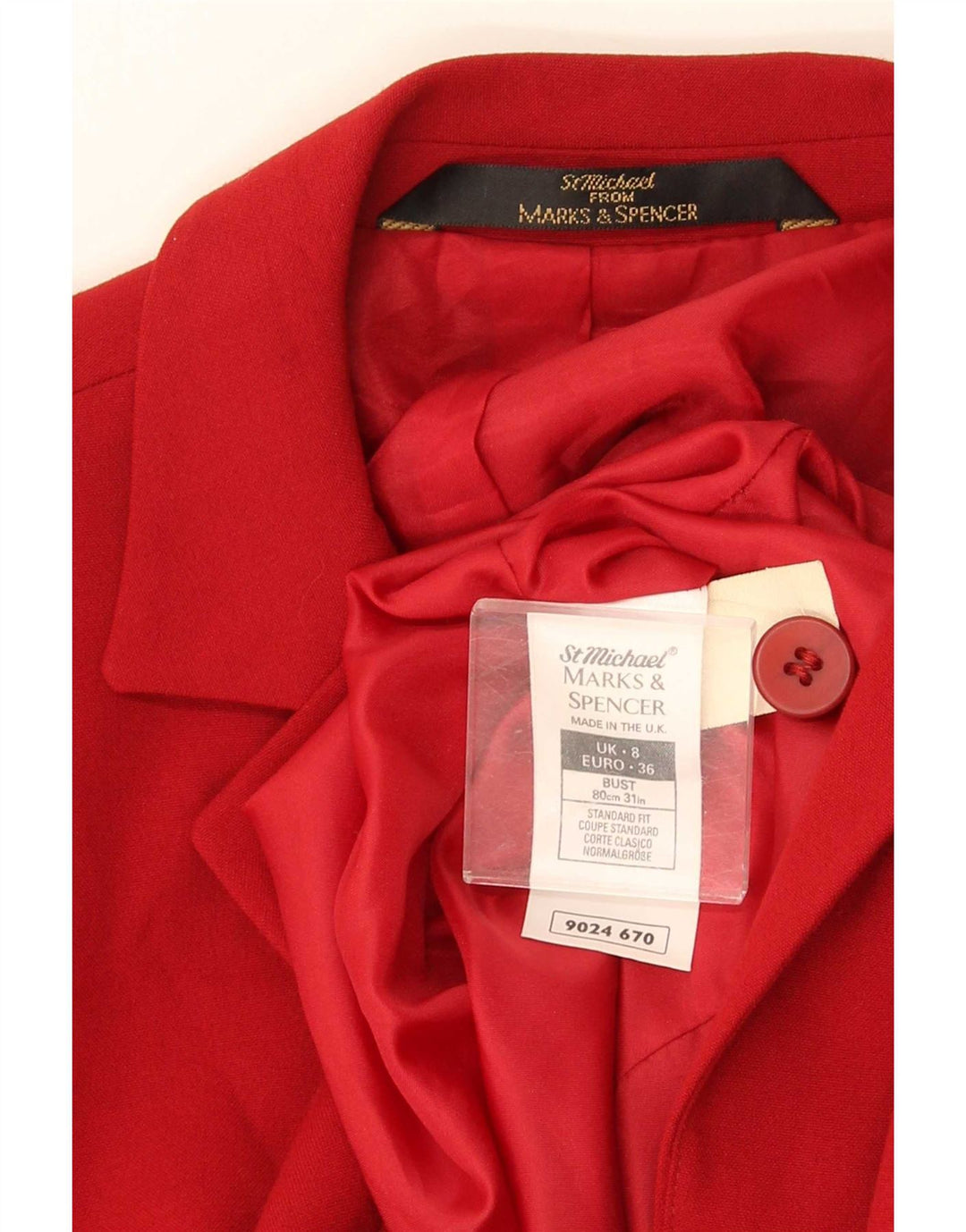 Giacca blazer lunga Marks & Spencer da donna St. Michael UK 8 piccola rossa