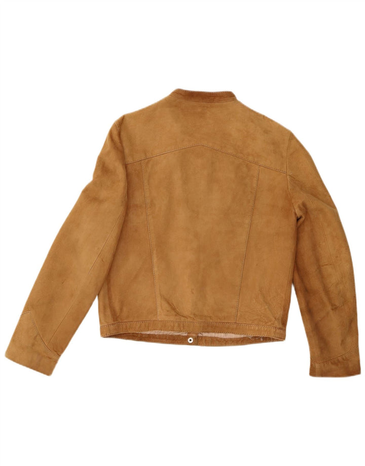Giubbotto bomber in pelle scamosciata corta da donna vintage UK 12 in pelle beige media