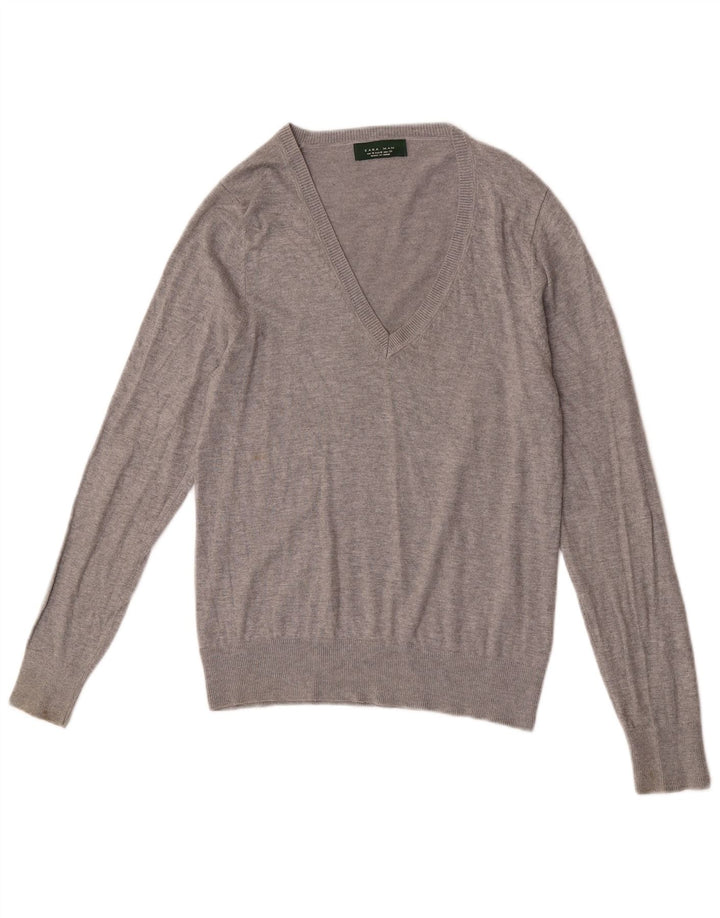 Maglione Zara da uomo con scollo a V grigio medio screziato