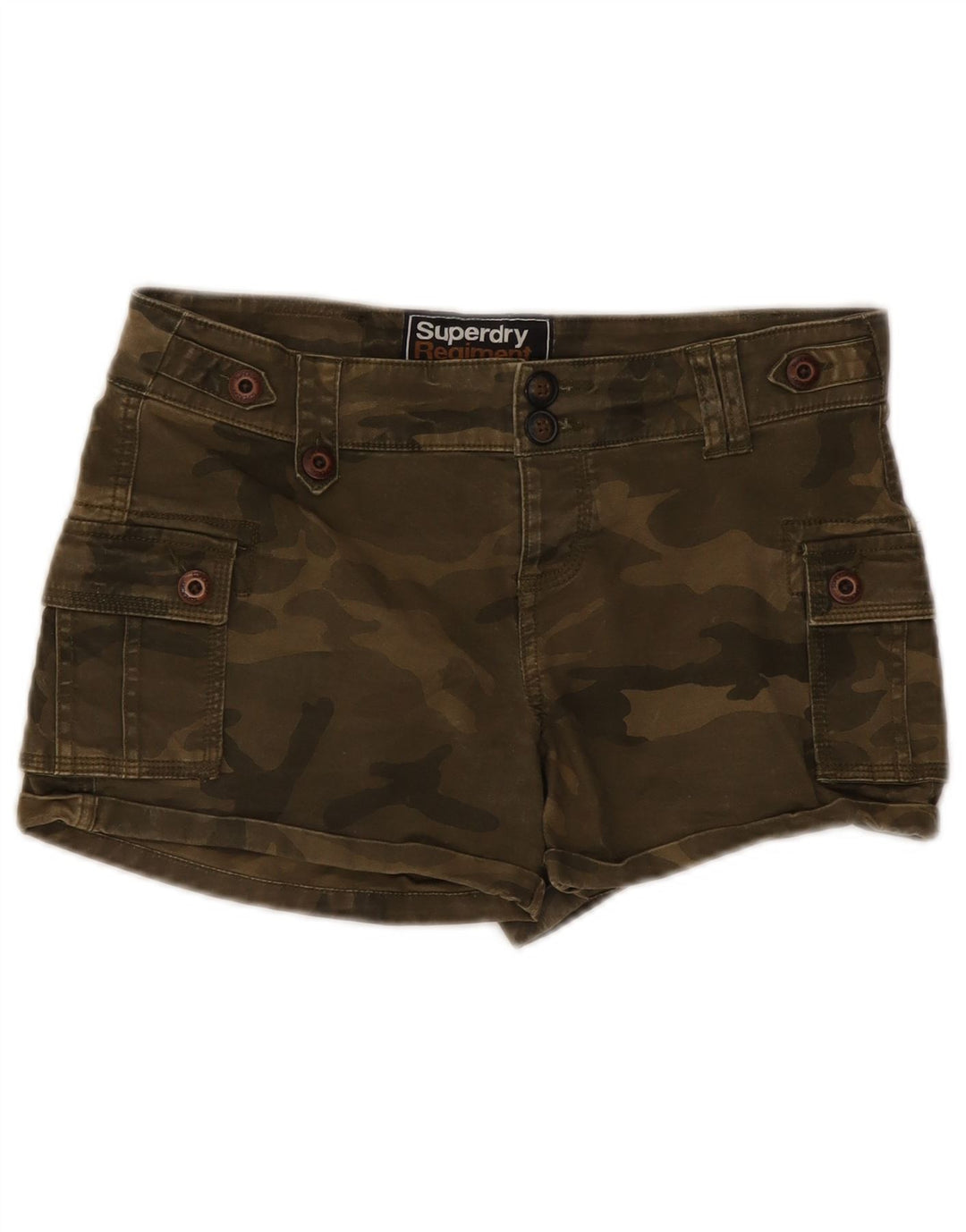Pantaloncini cargo da donna Superdry Small W30 cotone mimetico kaki
