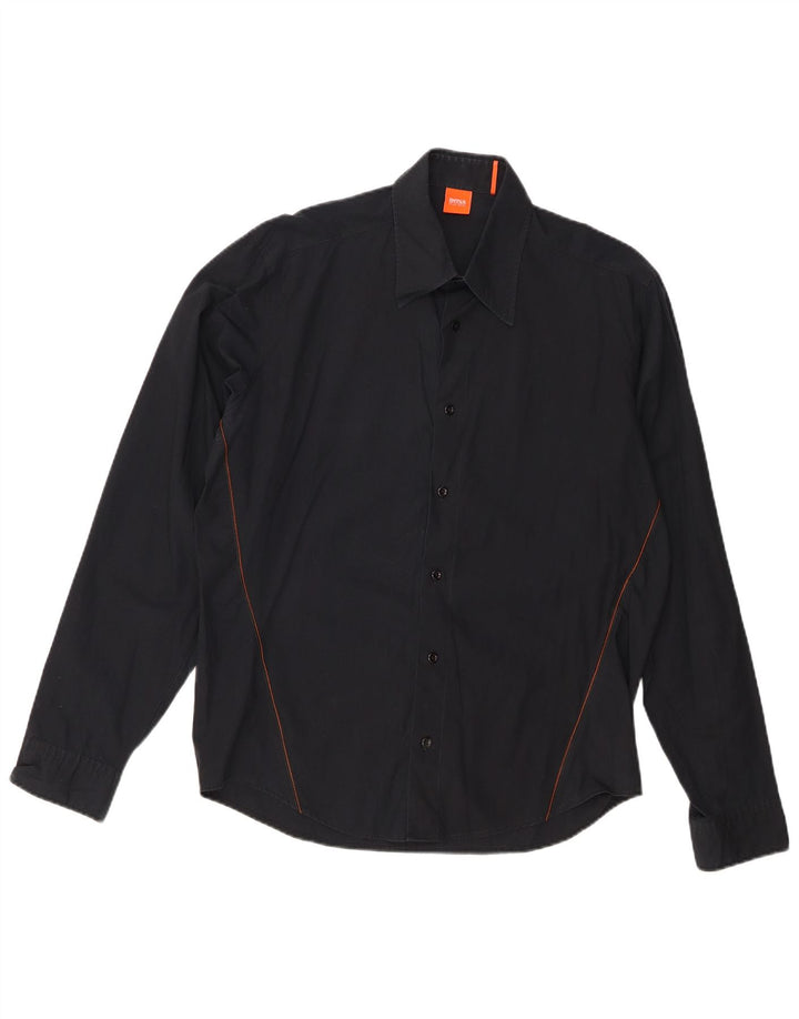 Camicia da uomo Hugo Boss in cotone nero medio