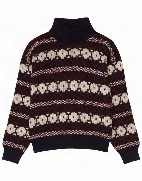 Maglione vintage da uomo con collo alto e collo alto, medio, multicolore, Fair Isle