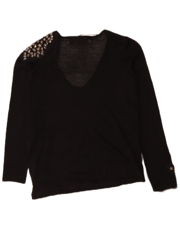 Maglione Zara da donna con scollo a V UK 16 grande nero maculato