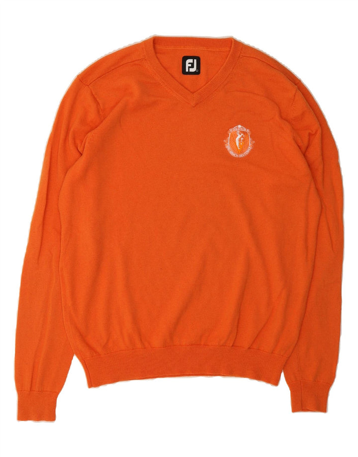 VINTAGE Mens V-Neck Jumper Sweater Large Orange Wool Vintage Vintage and Second-Hand Vintage from Messina Hembry 