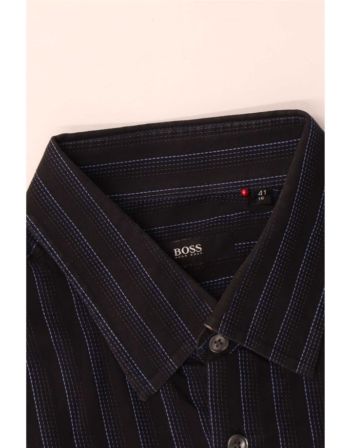 Camicia da uomo Hugo Boss taglia 41 16 grande cotone a righe nere