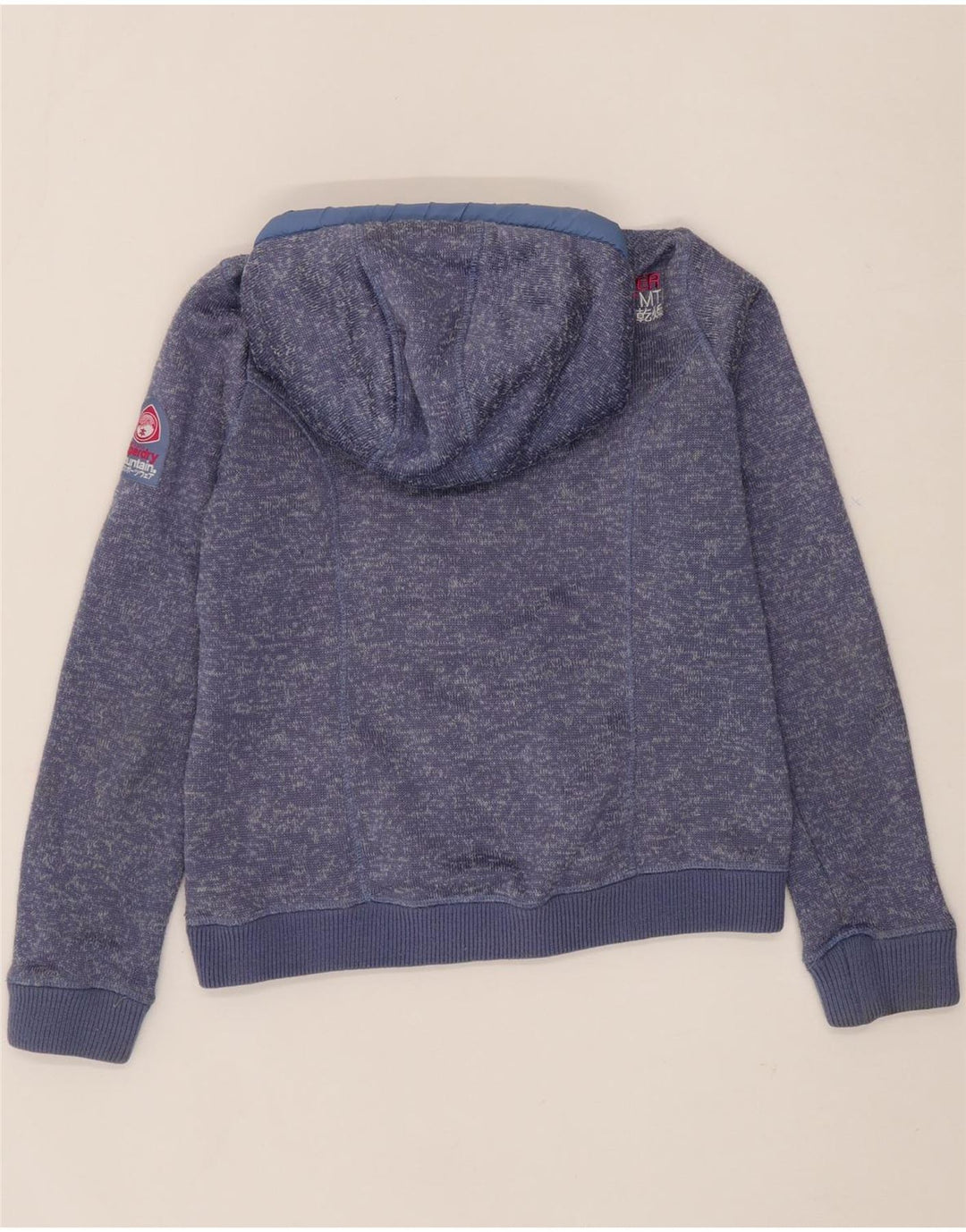 SUPERDRY Womens Zip Hoodie Sweater UK 14 Medium Blue Flecked Polyester Vintage Superdry and Second-Hand Superdry from Messina Hembry 