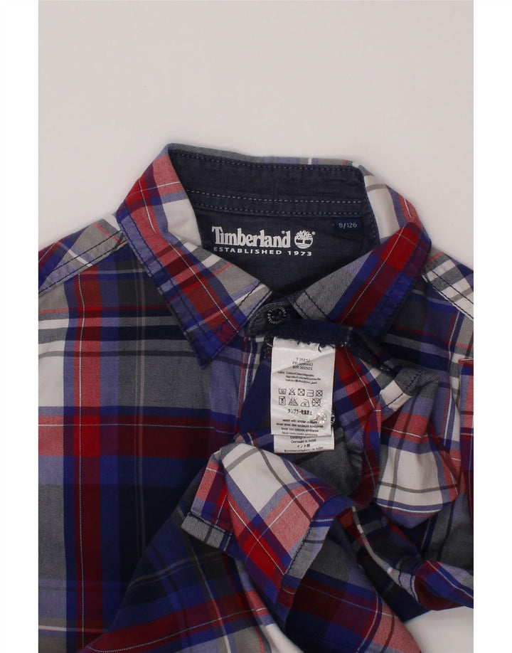 Camicia Timberland per ragazzi 7-8 anni in cotone a quadri blu navy