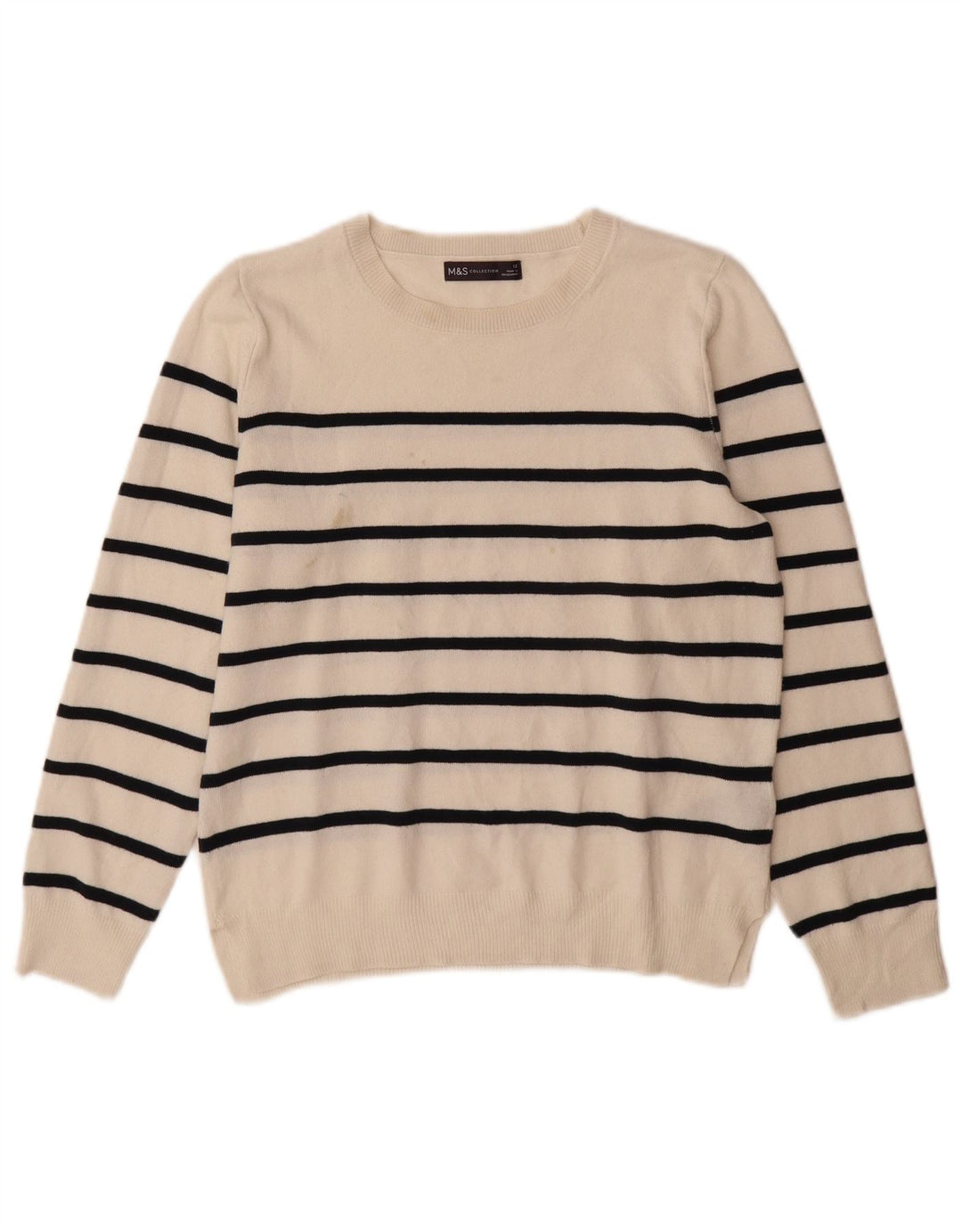 Maglione maglione con scollo a barca da donna Marks & Spencer UK 12 a righe bianche medie