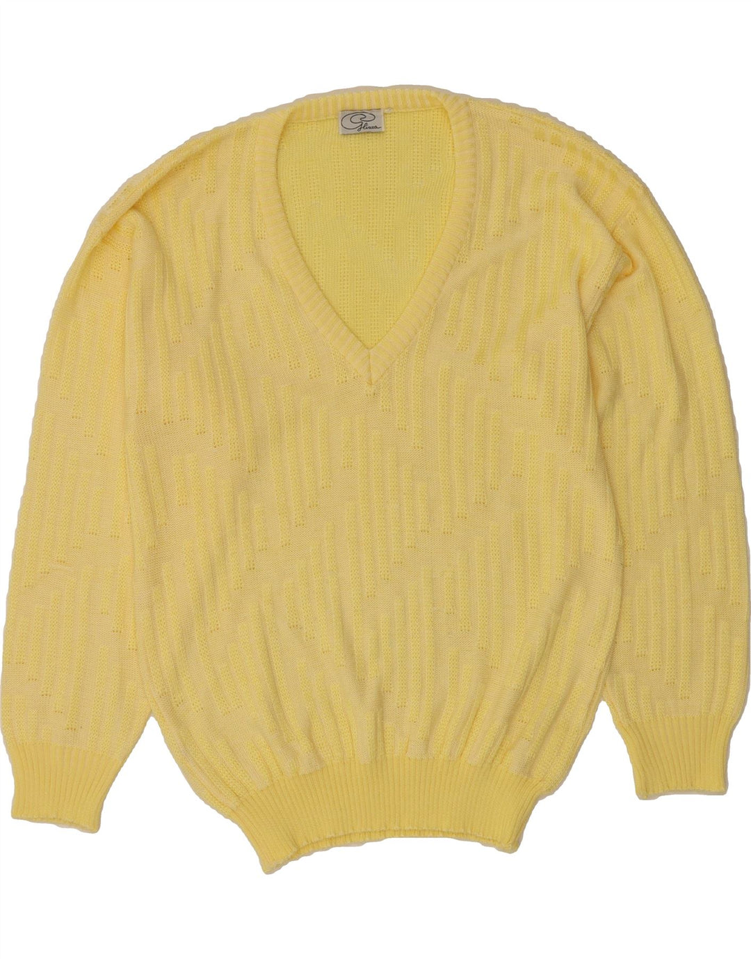 VINTAGE Mens V-Neck Jumper Sweater Medium Yellow Polyester Vintage Vintage and Second-Hand Vintage from Messina Hembry 