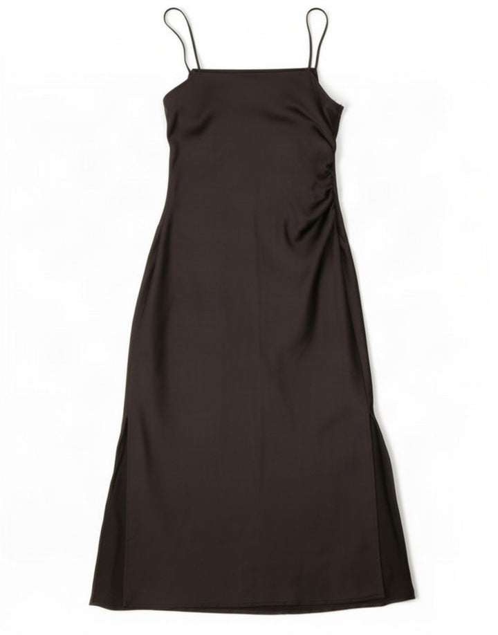 Abito maxi slip da donna Zara UK 10 piccolo poliestere nero