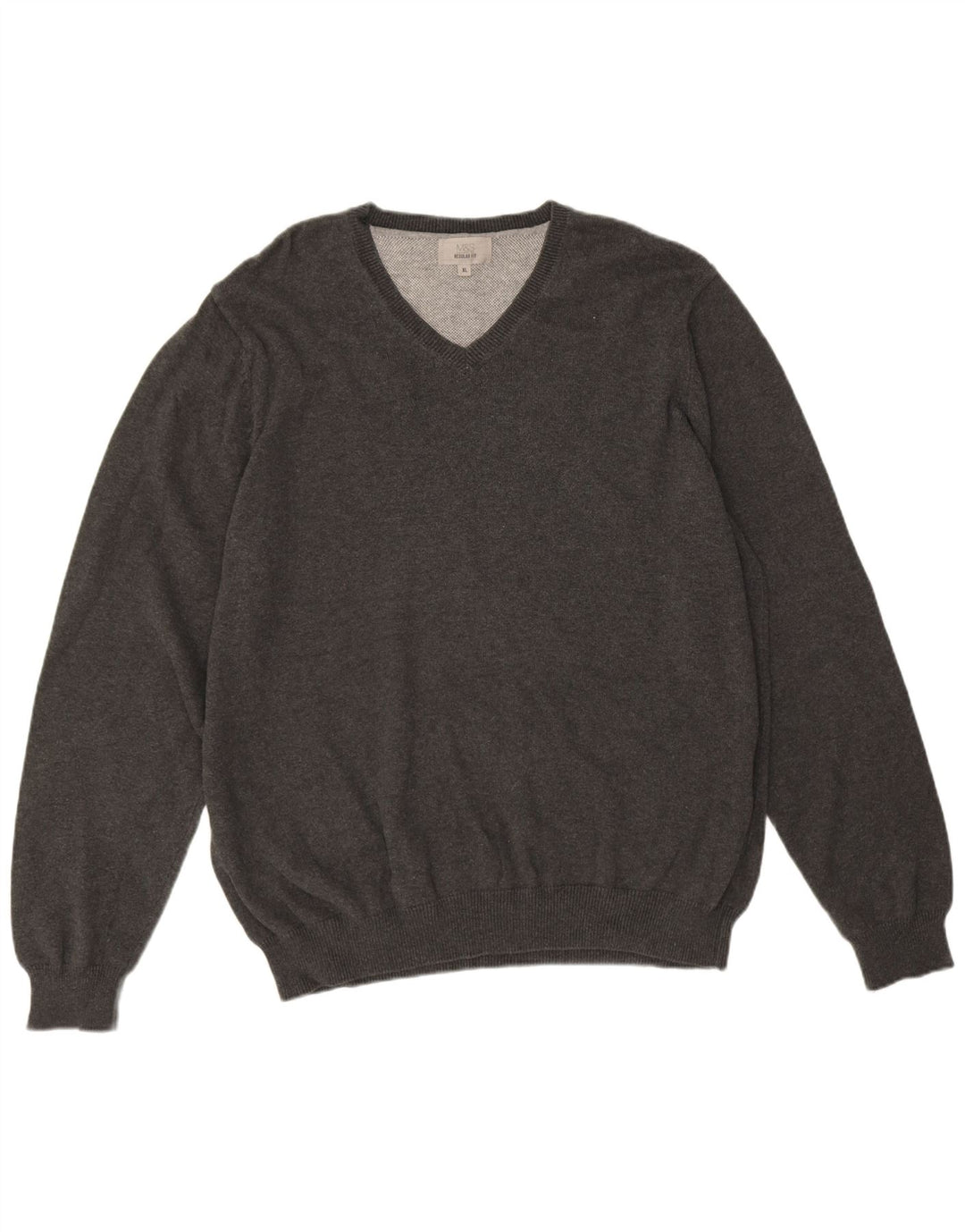 Maglione da uomo Marks & Spencer vestibilità regolare con scollo a V XL in cotone grigio