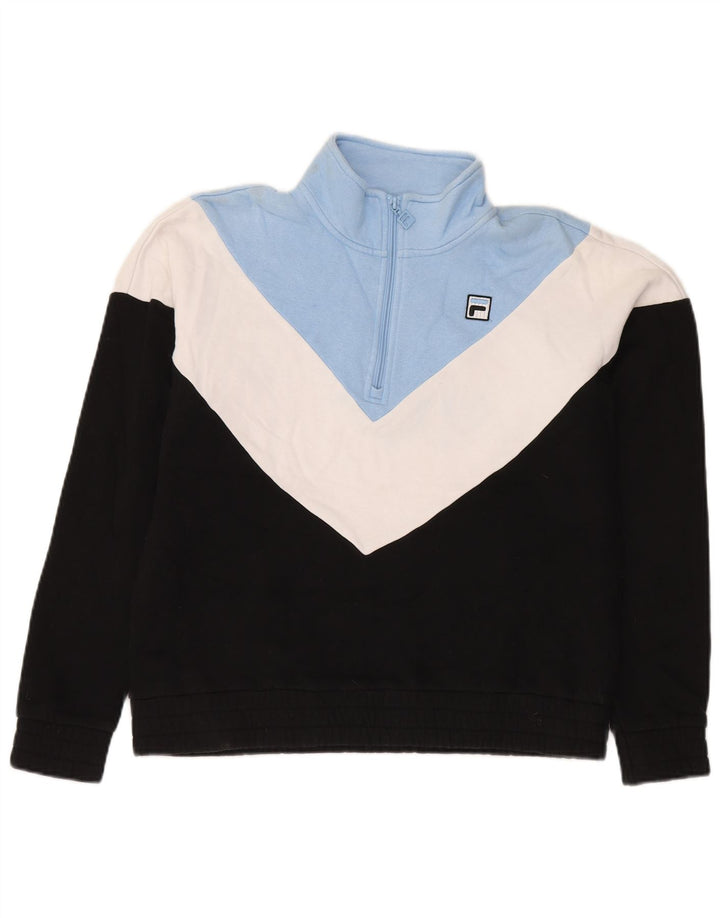 Felpa Fila da donna con zip e collo, maglione, UK 14, colore nero medio