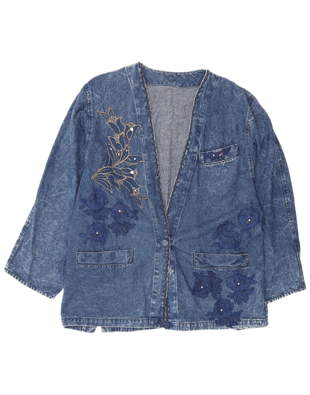 Giacca di jeans vestibilità ampia con grafica vintage da donna IT 42 Cotone blu medio