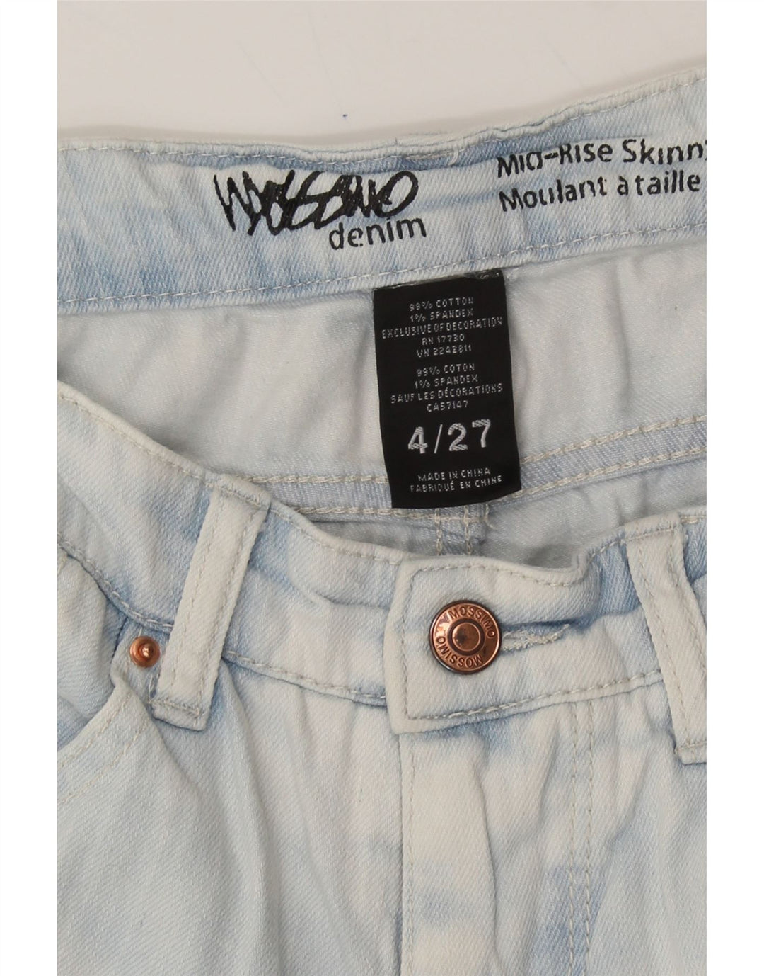MOSSIMO Womens Distressed Mid Rise Skinny Jeans US 4 Small W27 L28 Blue Vintage Mossimo and Second-Hand Mossimo from Messina Hembry 