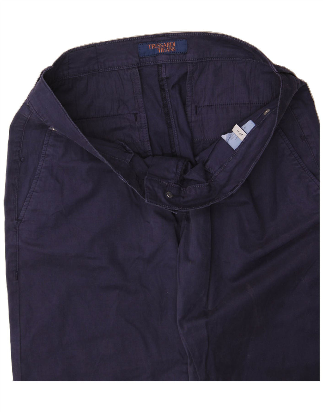 TRUSSARDI Womens Slim Chino Trousers W27 L29 Navy Blue Vintage Trussardi and Second-Hand Trussardi from Messina Hembry 