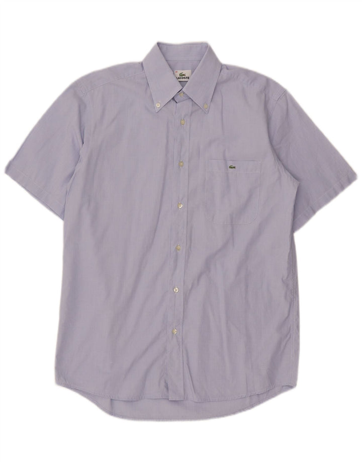 Camicia a maniche corte da uomo Lacoste taglia 40 in cotone blu medio