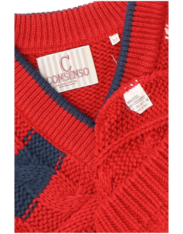 Consenso Maglione da uomo con scollo a V grafico Lana color block rosso medio