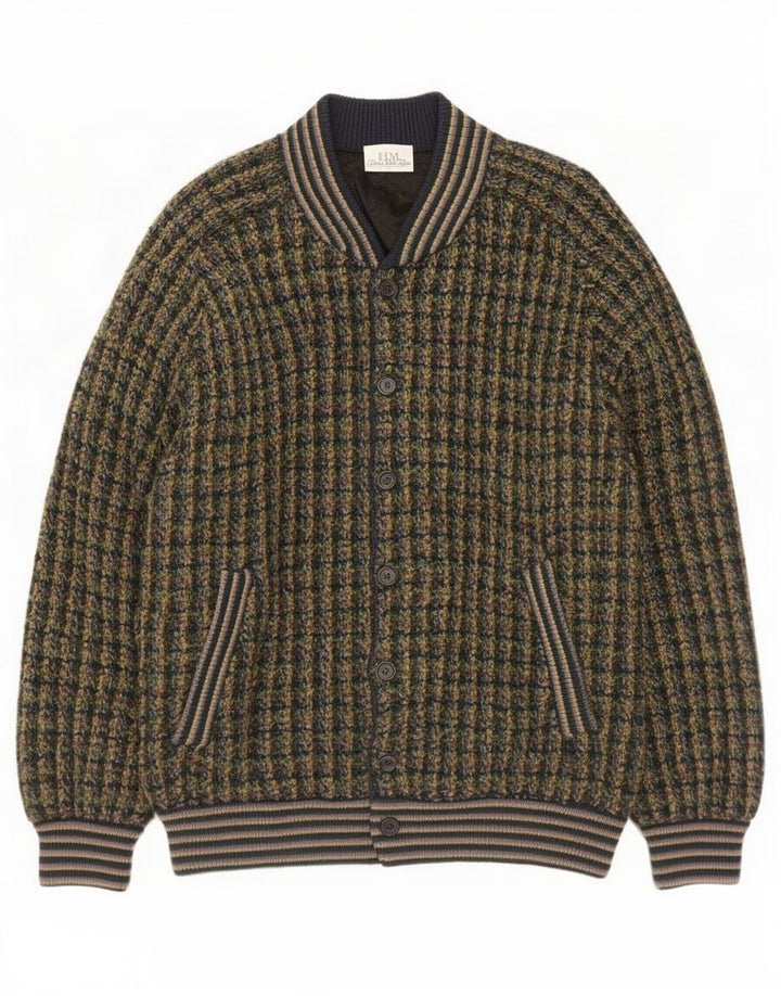 Giubbotto bomber vintage da uomo lavorato a maglia 3XL in lana vergine screziata multicolore