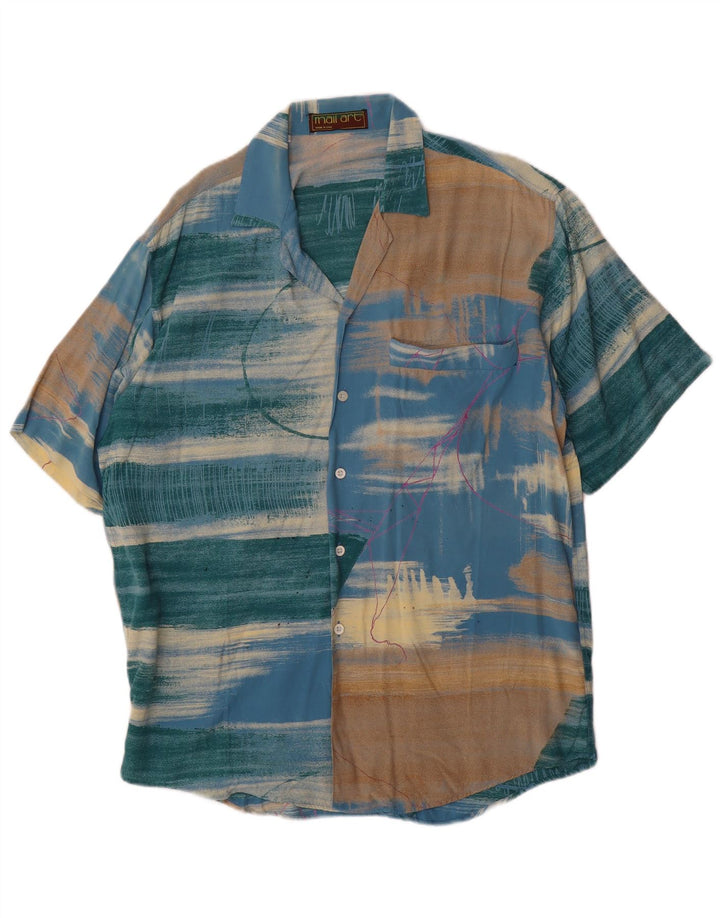 Camicia a maniche corte vintage da uomo con motivo astratto, colore medio, multicolore
