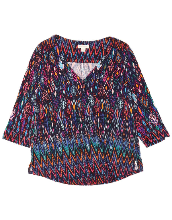 MONSOON Camicetta da donna con maniche a 3/4 Top UK 10 Piccolo Ikat multicolore