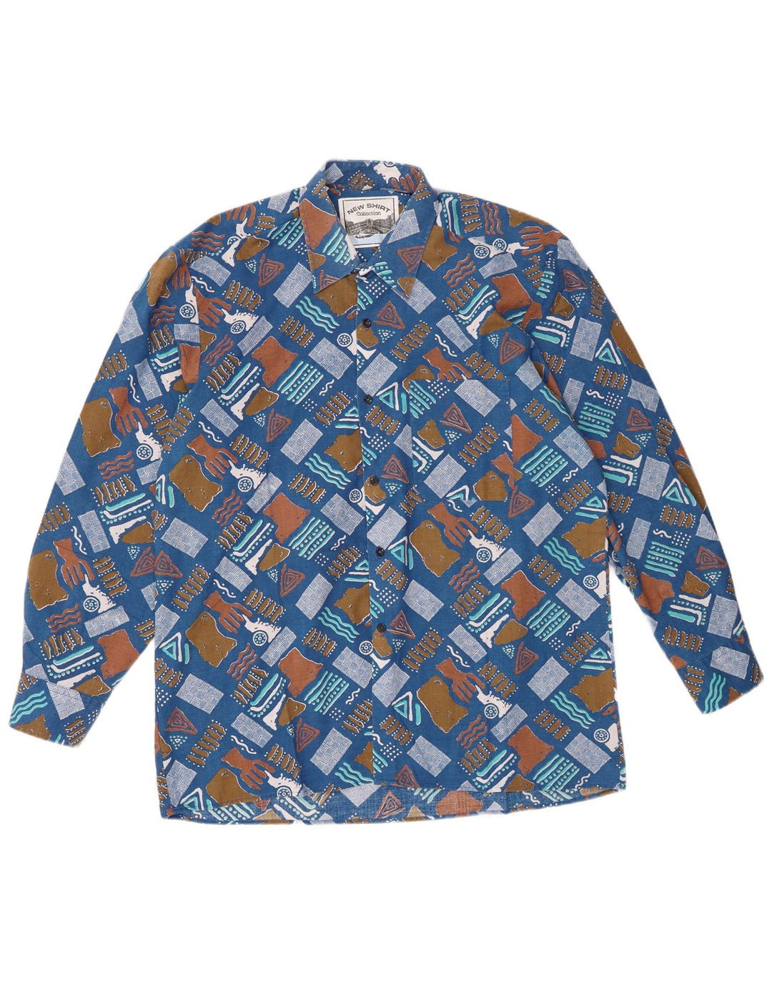 Camicia da uomo vintage taglia 43/44 XL poliestere geometrico blu