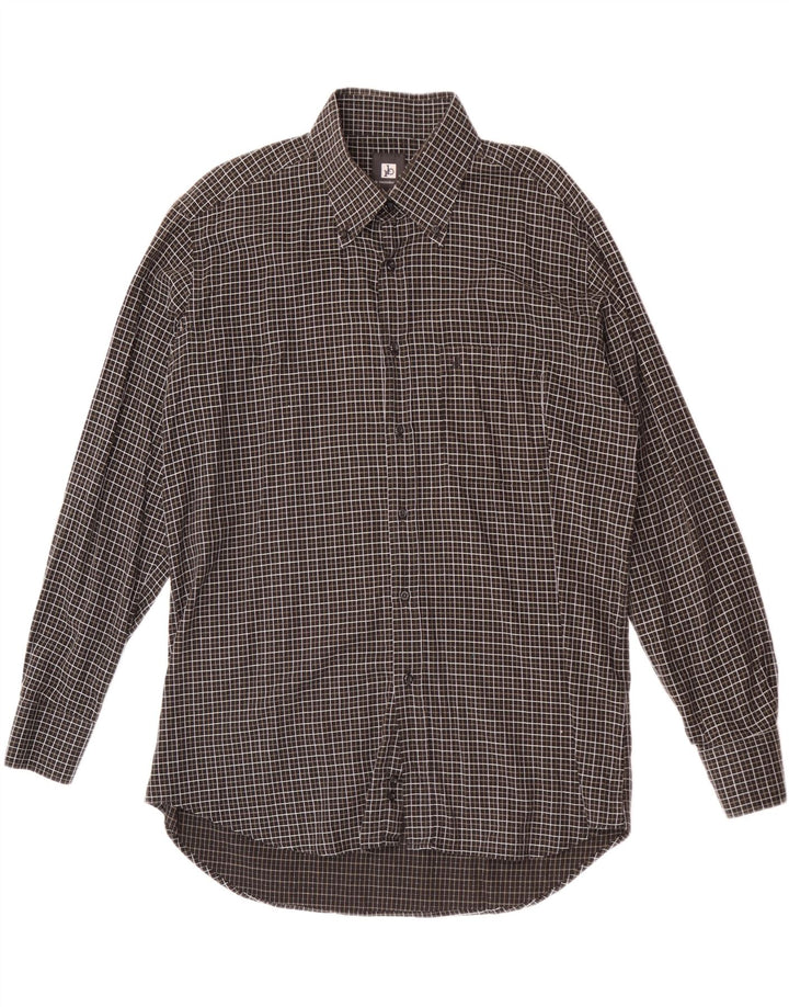 Camicia da uomo Roccobarocco Taglia 44 17 1/2 XL Nero a quadri Cotone