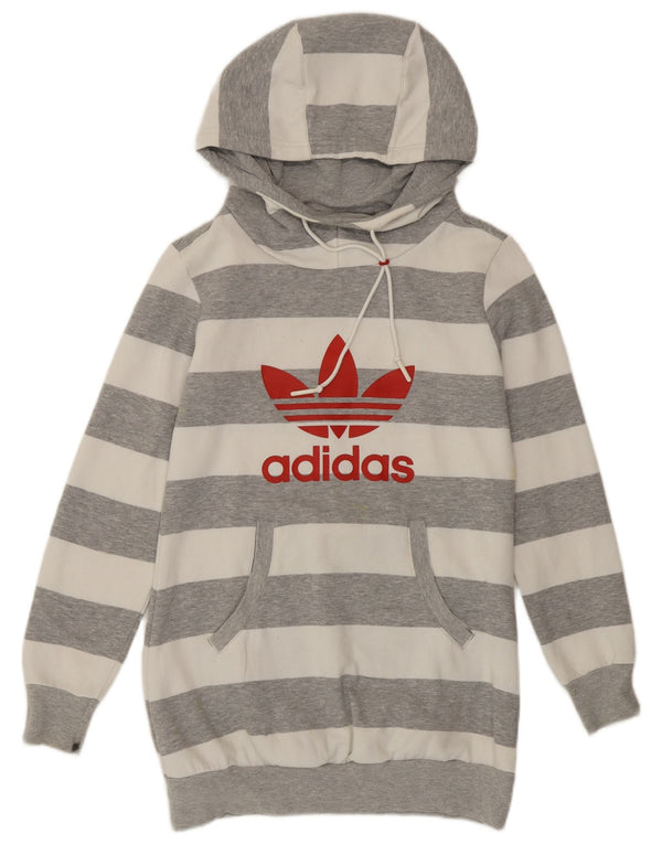 Felpa con cappuccio da donna Adidas lunga e vestibilità ampia, taglia EU 32 XS, a righe grigie