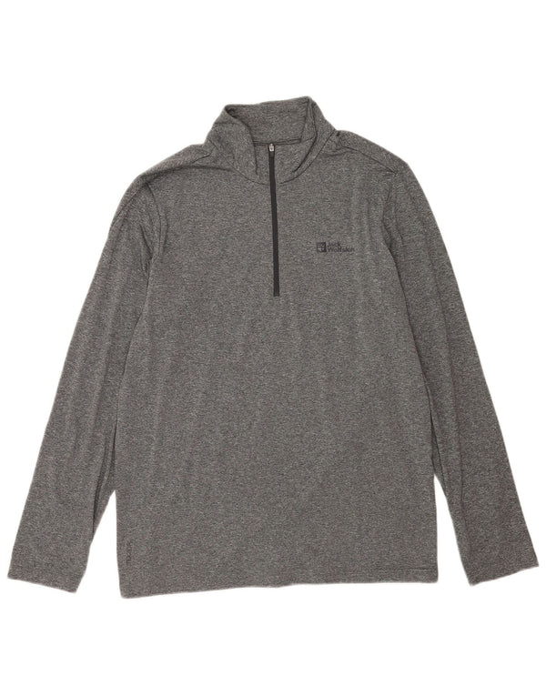 Jack Wolfskin Top da tuta pullover con zip e collo da uomo UK 42 Large Grigio