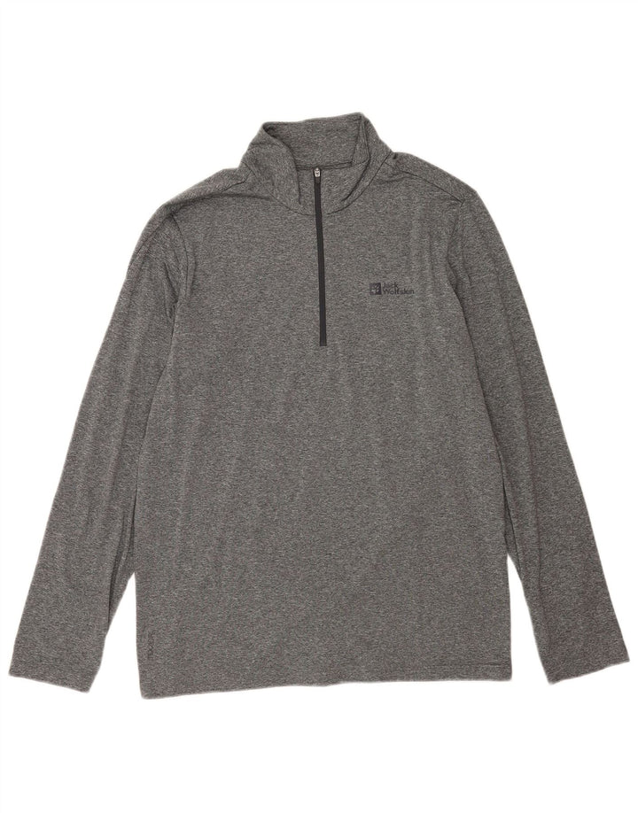 Jack Wolfskin Top da tuta pullover con zip e collo da uomo UK 42 Large Grigio