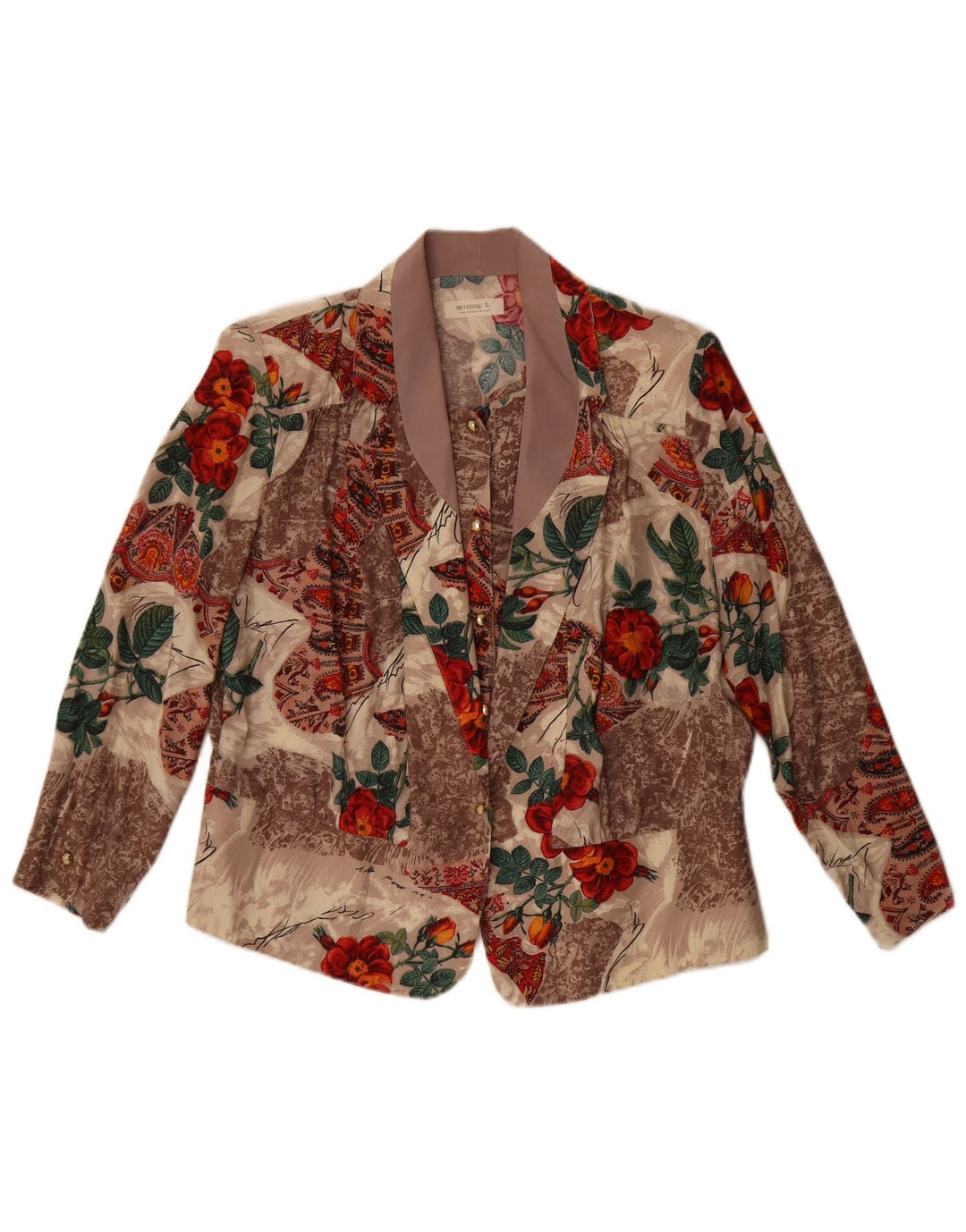 Giacca blazer vintage da donna a 1 bottone UK 16 grande floreale multicolore
