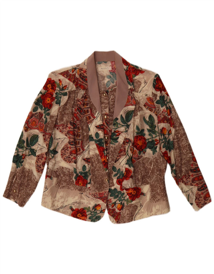 Giacca blazer vintage da donna a 1 bottone UK 16 grande floreale multicolore