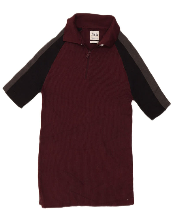 Polo Zara da uomo Muscle Large in poliammide color block bordeaux