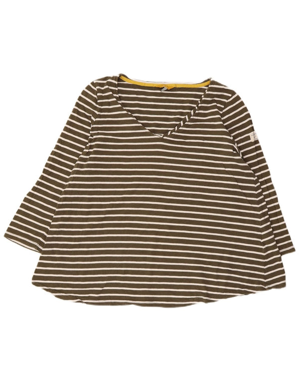 Joules - Top regolare da donna, manica a 3/4, UK 16, cotone a righe grandi color kaki