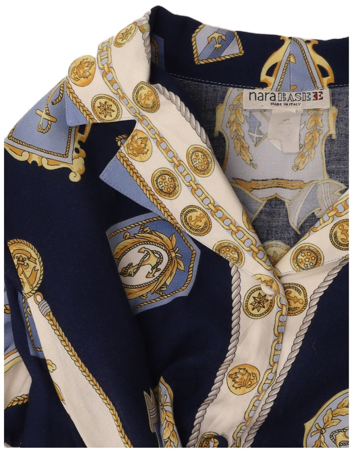 Camicetta da donna con motivo astratto VINTAGE UK 14 medio blu navy