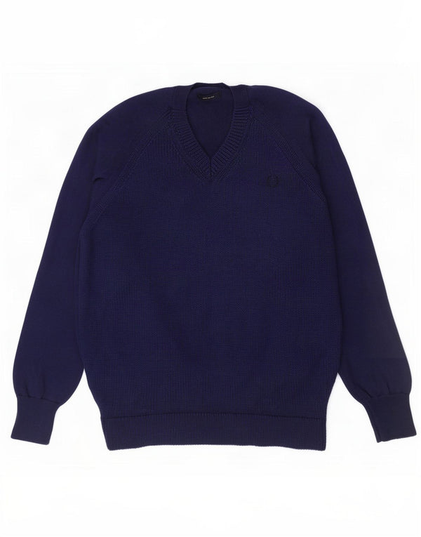 Maglione da uomo con scollo a V Fred Perry, grande, in lana blu navy