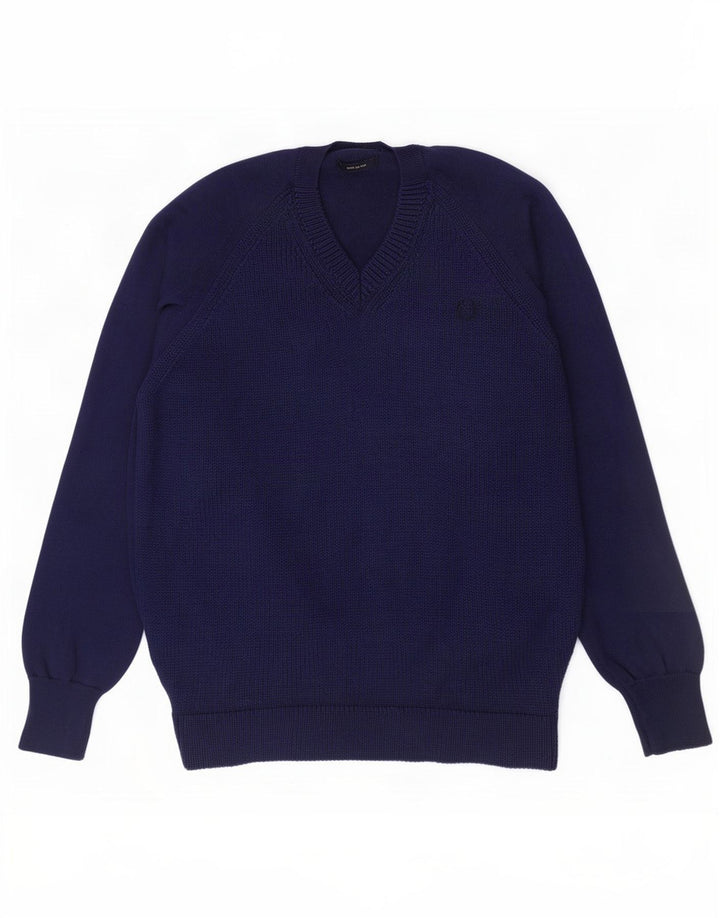 Maglione da uomo con scollo a V Fred Perry, grande, in lana blu navy