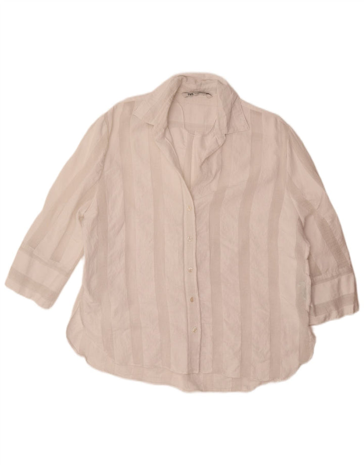 Camicia oversize con maniche a 3/4 da donna Zara UK 16 a righe bianche grandi