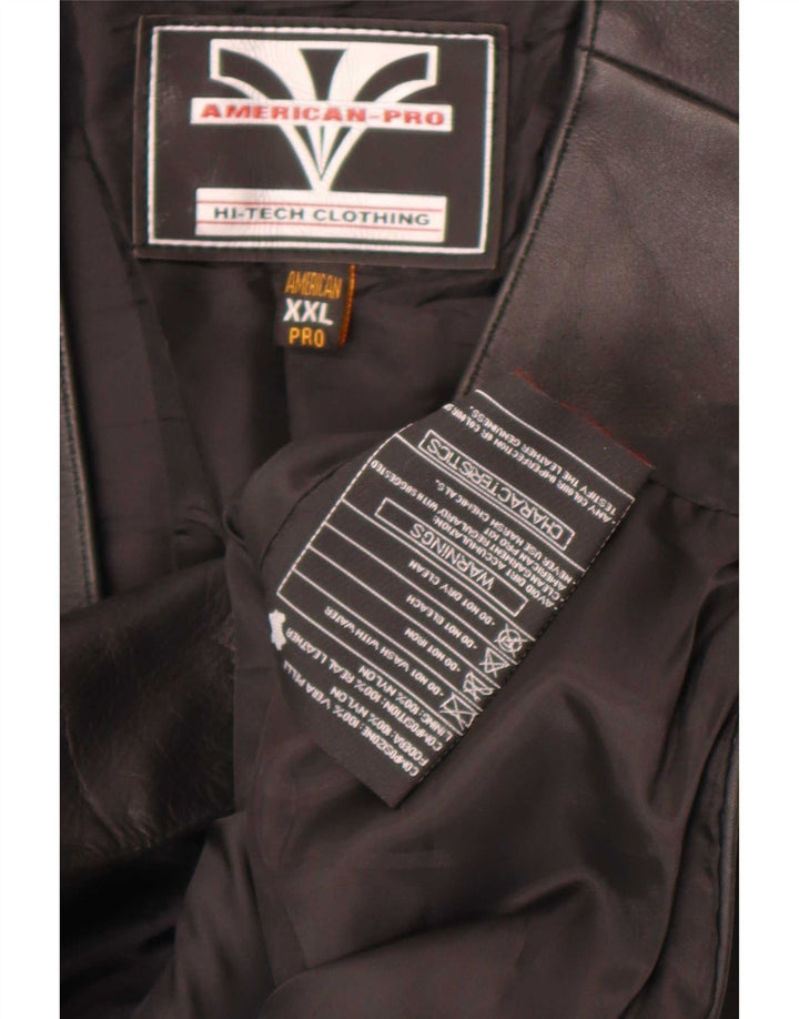 Gilet in pelle vintage da uomo 2XL Nero