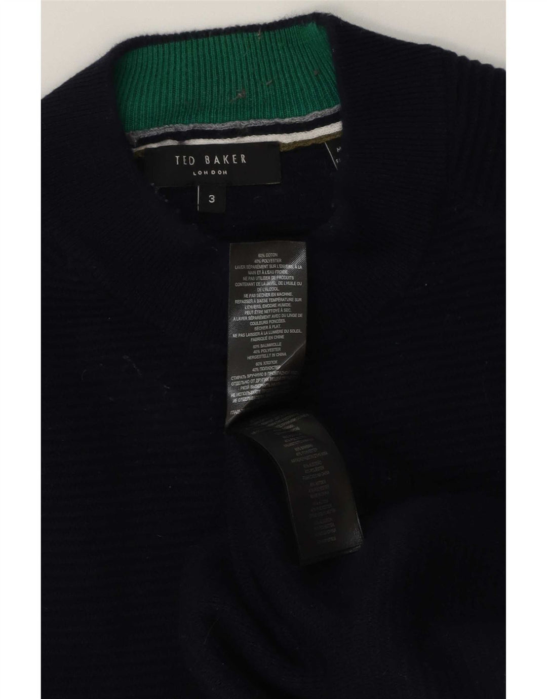 Maglione maglione da uomo a collo alto Ted Baker taglia 3 cotone medio blu navy